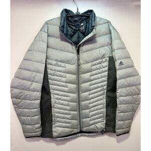 Adidas Outdoor Down Jacket Mens Large Gray Goose Down Full Zip Puffer Hiking GUC
